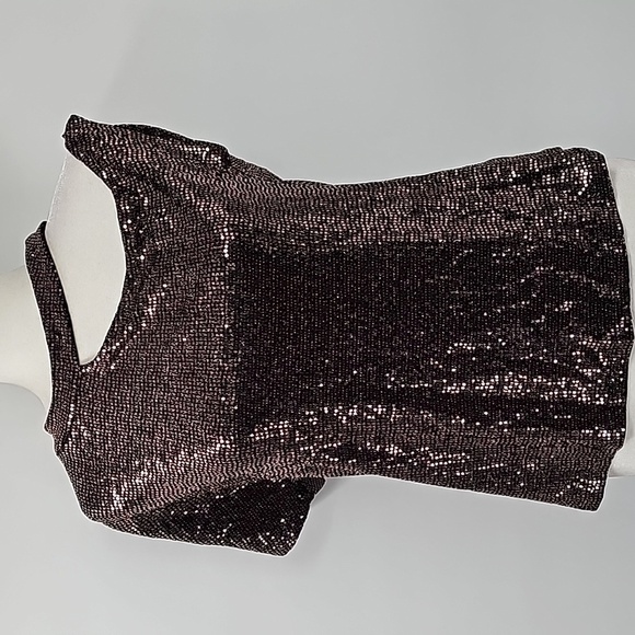 Express Bronze Sequined Exposed Shoulder Cutout Short Sleeved Blouse - Picture 11 of 13